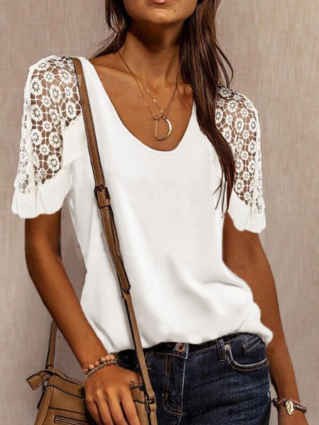 

Daily Cotton Crew Neck Short Sleeve Top, White, Blouses and Shirts