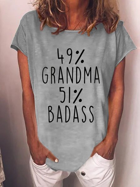 

49% Grandma 51% Badass Short Sleeve Crew Neck Women Tee, Gray, T-shirts