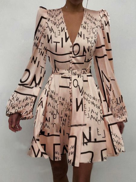 

Abito Signora Scollo a V Maniche Lunghe Data, Rosa, Dresses