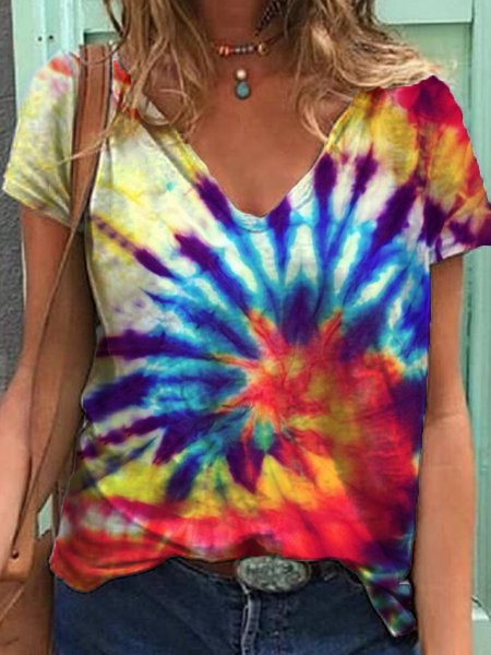 

Ombre/tie-Dye V Neck Casual T-shirt, Multicolor, T-Shirts