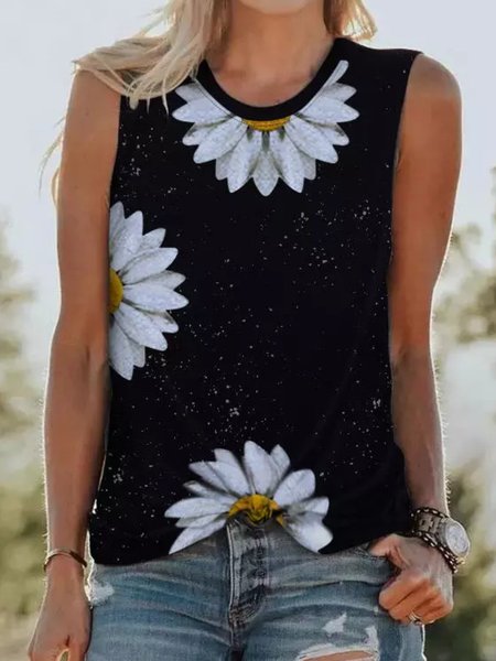 

Cotton-Blend Crew Neck Sleeveless Shirts & Tops, Black, Tanks & Camis