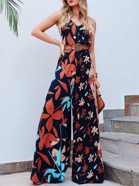 

Floral Casual V Neck Jumpsuit, Flower, Jumpsuits