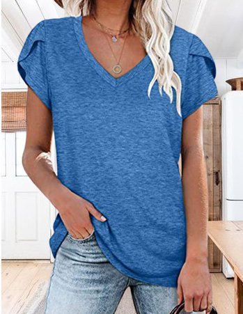 

Casual Cotton-Blend V Neck T-shirt, Blue, Tees & T-shirts