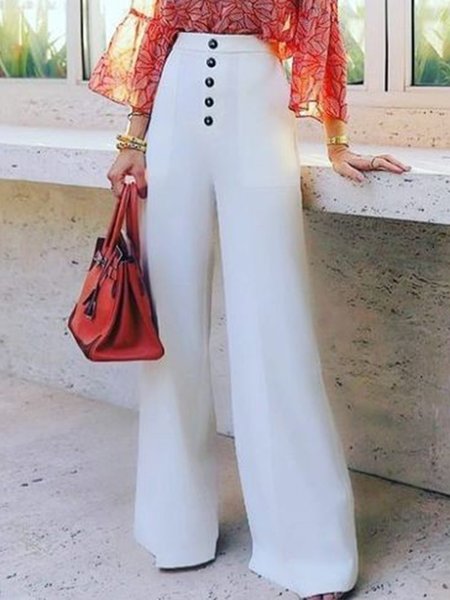 

Simple & Basic Wide Leg Pants, White, Wide Leg Pants