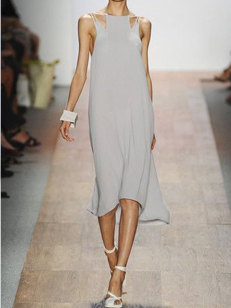 

Senza Maniche Misto Cotone Spaghetti Sexy Estate Grigio Abito, Midi Dresses
