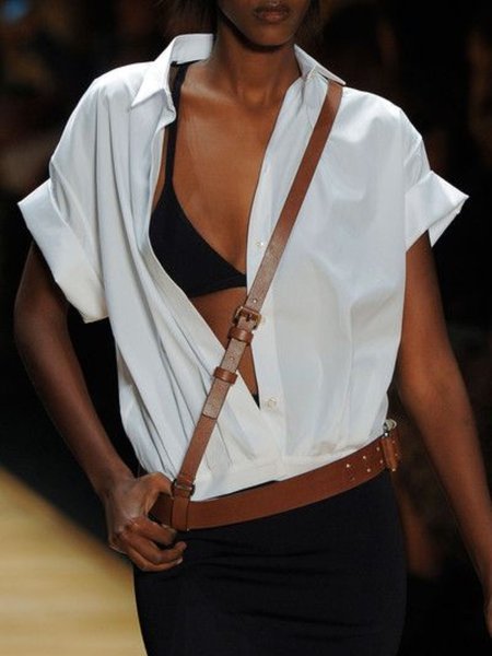 

Casuale Maniche Corte taglia grande Top, Bianco, Blouses & Shirts