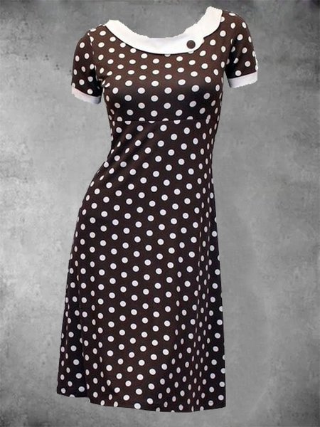 

Polka Dots Short Sleeve Casual Cotton-Blend Dresses, Coffee, Auto-Clearance