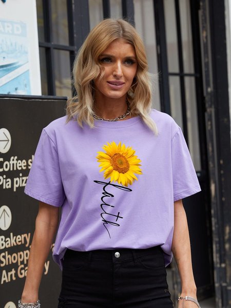 

Faith Sunflower Graphic Short Sleeve Crew Neck Tee, Purple, T-shirts