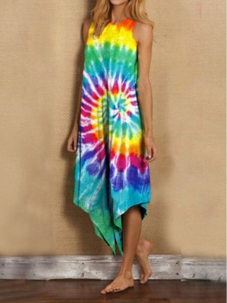 

Crew Neck Ombre/tie-Dye Sleeveless Knitting Dress, As picture, Tie dye dress