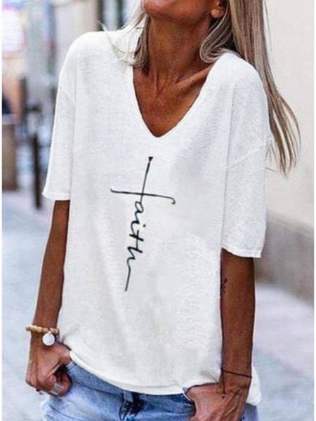

Camicie & Top Scollo a V Stampato Floreale Maniche Corte Misto Cotone, Bianco, Tops
