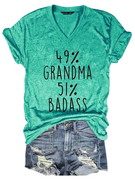 

49% Grandma Short Sleeve Letter Women Tee, Grass green, T-shirts