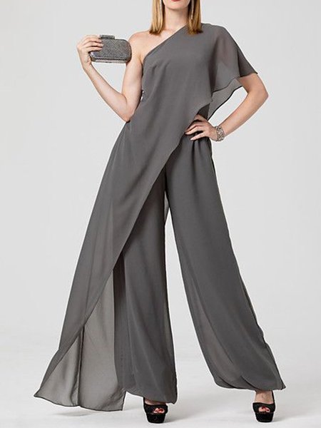 

Elegante Spalla Nuda Manica Singola Un pezzo, Grigio, Jumpsuits