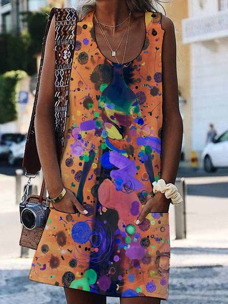

Fantasy splash-color printing Women's dress, Orange, Tie-dye Dress