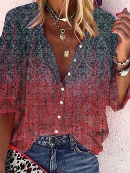 Mezza Manica Tribale Casuale Camicie, Rosso, Blouses & Shirts
