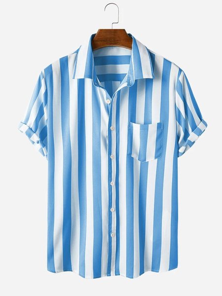 

Mens Short Sleeve Casual Striped Designer Shirts, Blue, Men's shirts