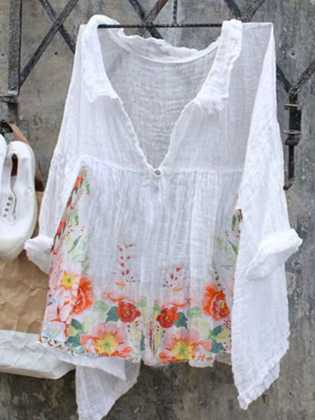 

Long Sleeve V Neck Shift Resort Shirts & Tops, White, Tops