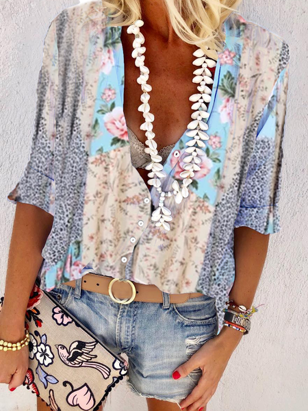 

Camicie & Top Scollo a V Maniche Lunghe Casuale, Grigio, Blouses & Shirts