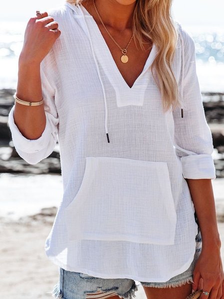 

Cotton-Blend Casual Solid Shirts & Tops, White, Blouses & Shirts