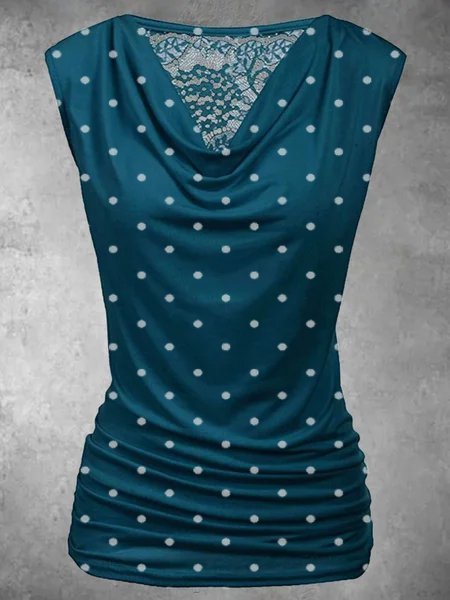 Casuale a pois Misto Cotone Scollo a V Camicie & Top, Verde, Blouses & Shirts