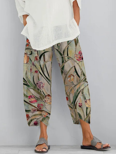 

Pantaloni Floreale Stampato Floreale Casuale, Grigio, Pants