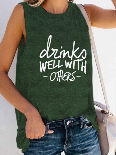

Drinks Well With Others Funny Drinking Vest, Dark green, Tank Tops