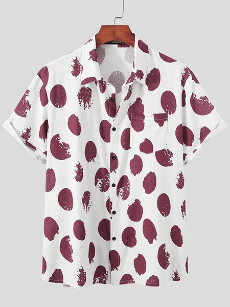 

Cotton-Blend Shirt Collar Casual Shirts & Tops, Red, Short Sleeves Shirts