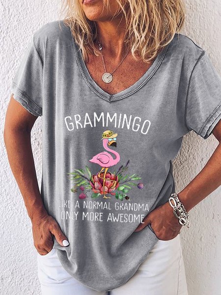 

Grammingo Animal Cotton-Blend Casual Women Tee, Gray, T-shirts