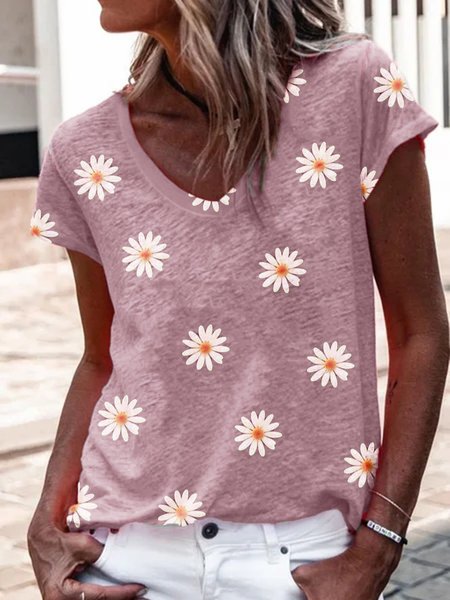 

Floreale Maniche Corte Scollo a V Camicie & Top, Rosa scuro, Tops