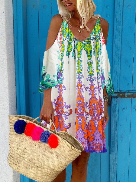 

Abito Scollo a V Mezza Manica, Bianco, Dresses
