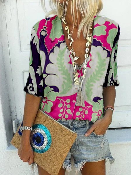 

Casual Tribal Cotton Shirts & Tops, As picture, Blouses & Shirts