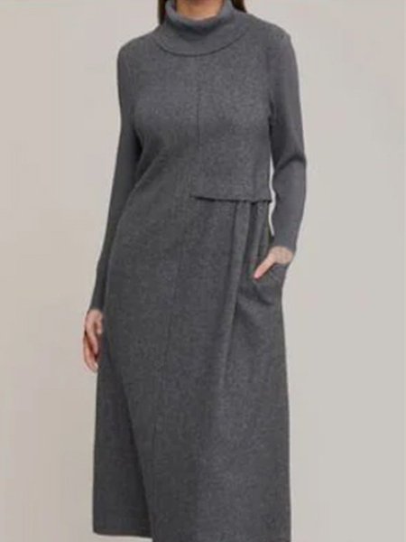 

Turtleneck Casual Weaving Dress, Gray, Dresses