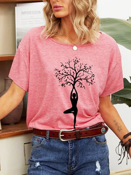 

Yoga Tree Of Life Graphic Big Round Neck Tee, Red, T-shirts