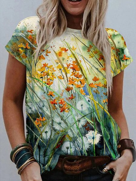 

Crew Neck Casual T-shirt, Green, T-Shirts