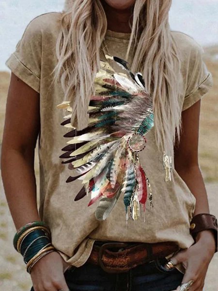 

Short Sleeve Casual T-shirt, Khaki, Tops