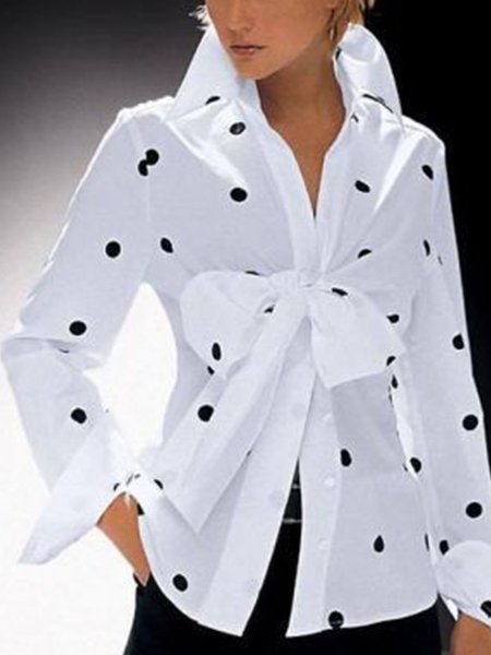 

Colletto a Camicia Maniche Lunghe a pois Camicie & Top, Bianco, Blouses & Shirts