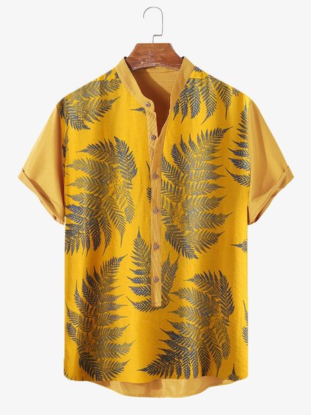 

Men's Shirt Collar Abstract Printed Shirts & Tops, Yellow, Short Sleeves Shirts