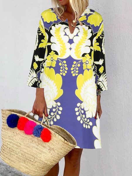 

a pois Casuale senza maniche Abito, Giallo, Dresses