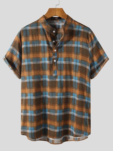 

Men's Simple Shirt Collar Shirts & Tops, Coffee, Short Sleeves Shirts