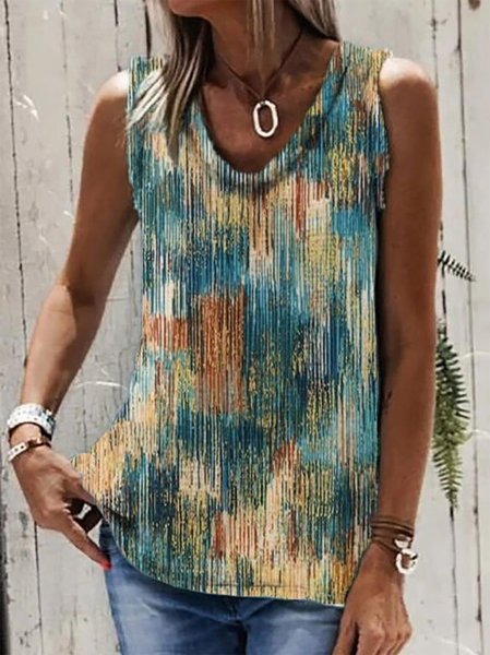 

Sleeveless Casual Stripes Shirts & Tops, Green, Tank Tops & Camis