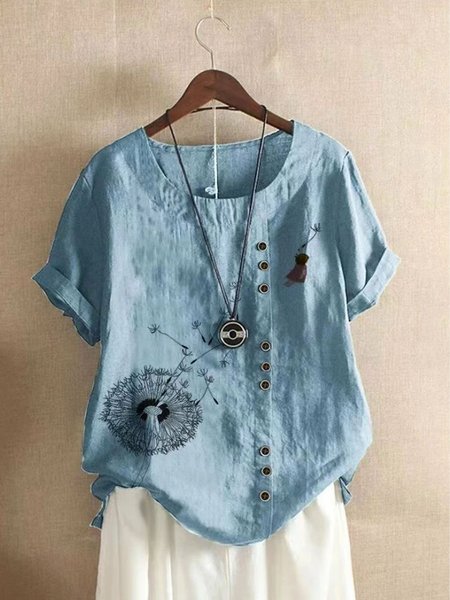 

Casual Floral Tops, Blue, T-Shirts