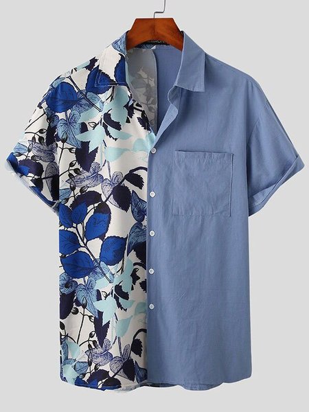 

Men's Leaves Shirts & Tops, Blue, Short Sleeves Shirts