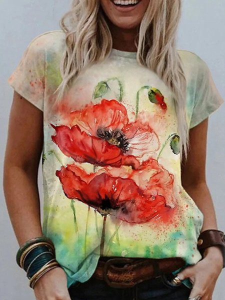 

Casual Short Sleeve T-shirt, Red, T-Shirts