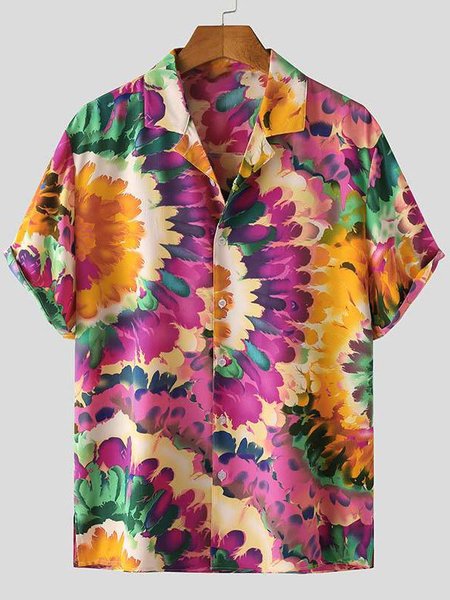 

Men's Shirt Collar Abstract Printed Shirts & Tops, Flower, Short Sleeves Shirts