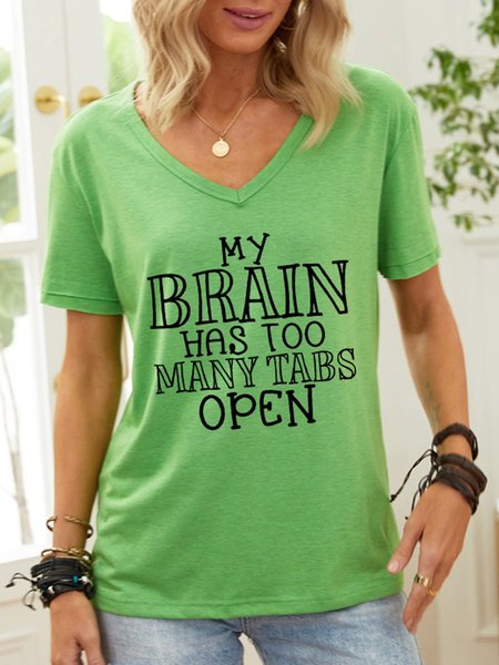 

My Brain Has Too Many Tabs Open Graphic V-neck Tee, Green, T-shirts