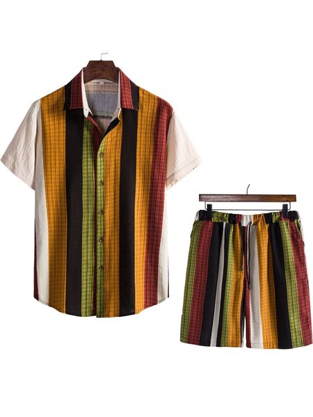 

Striped Vintage Pockets Suits, Yellow, Shirts