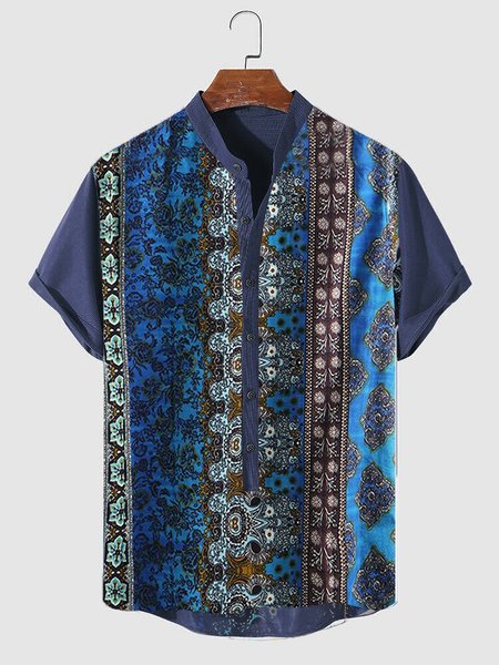 

Men's Shirt Collar Abstract Printed Shirts, Navy blue, Men's Floral shirt