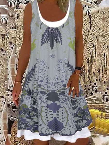

Sleeveless Printed Casual Dresses, Gray, Dresses