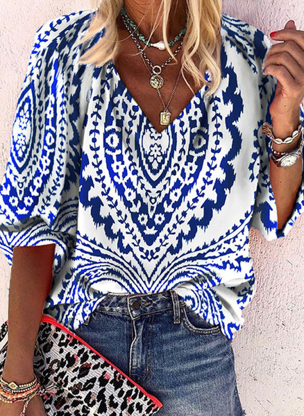 

Half Sleeve V Neck Shift Tops, As picture, Blouses & Shirts