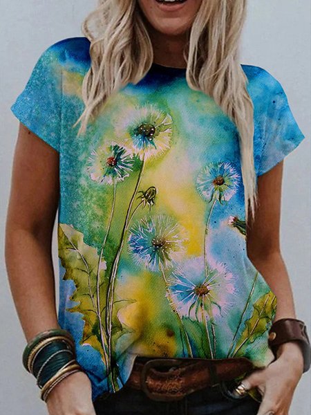 

Crew Neck Short Sleeve T-shirt, Blue, T-Shirts