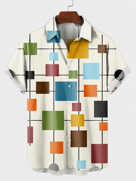 

Shirt Collar Geometric Shirts, Yellow, Men's Floral shirt